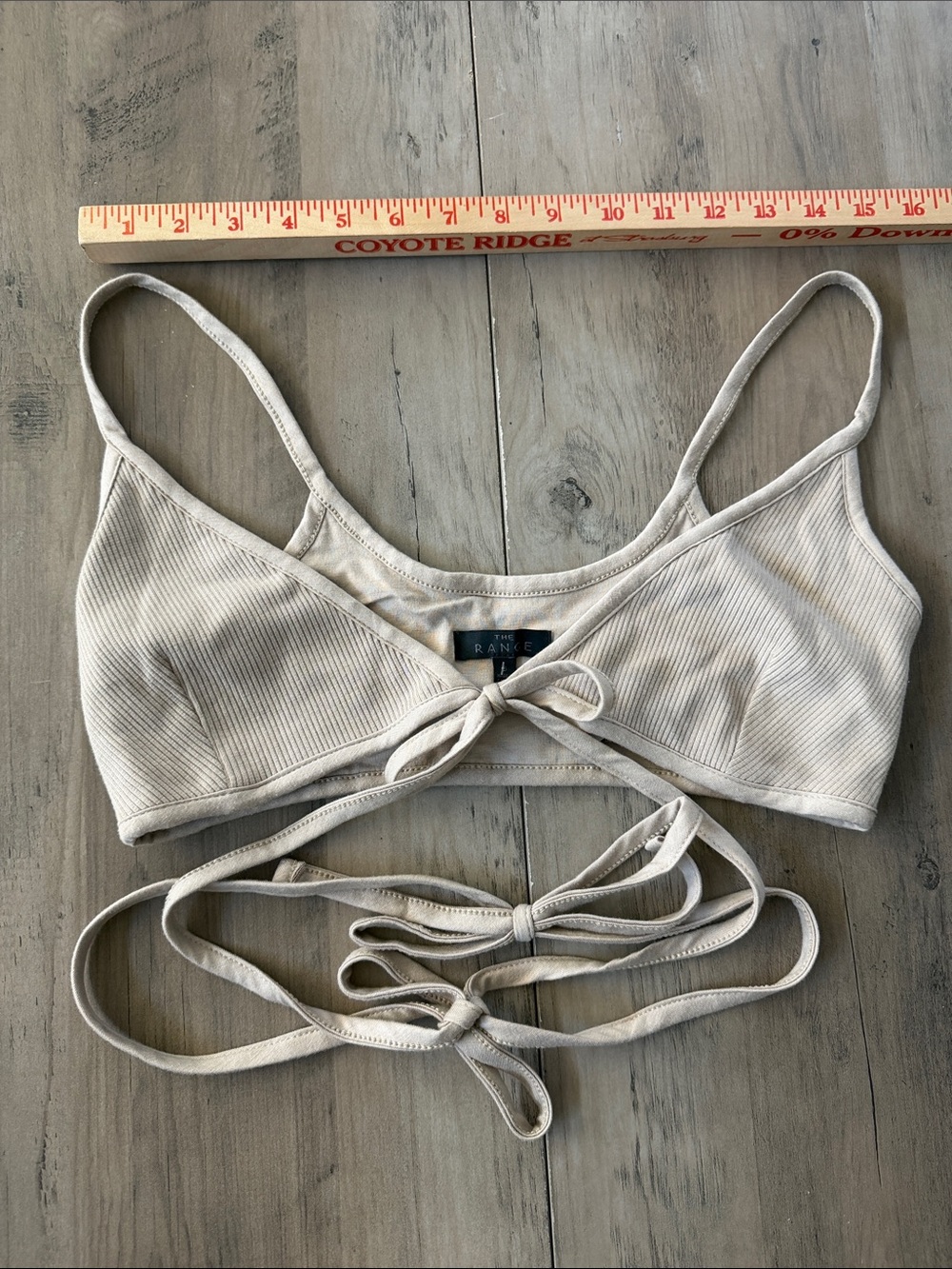 Small Ribbed Tie around -Front Bralette — Tan/Cream NWT